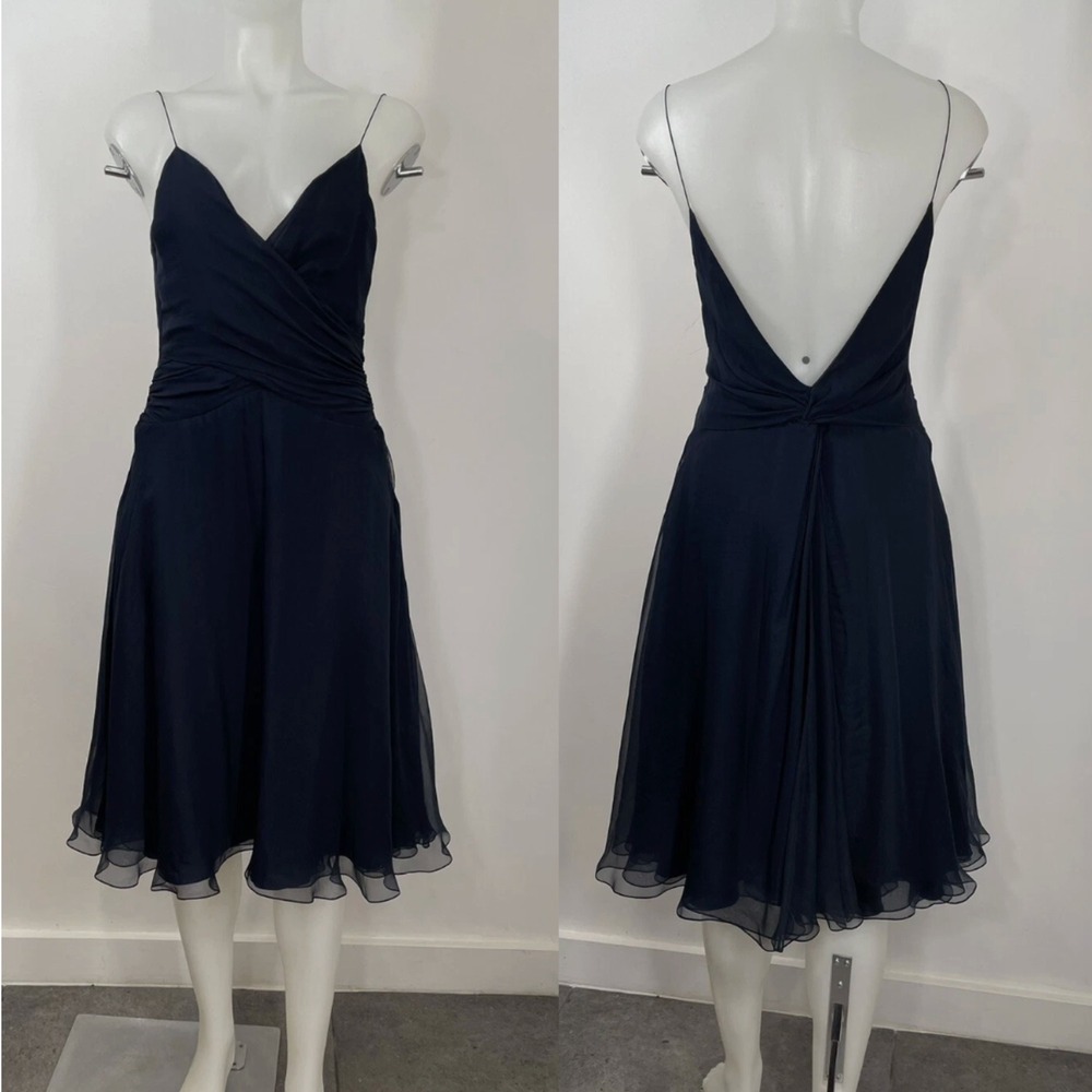 NWT Ralph Lauren Black Label Silk Chiffon Midi Dress Navy Low Back Size 6 READ